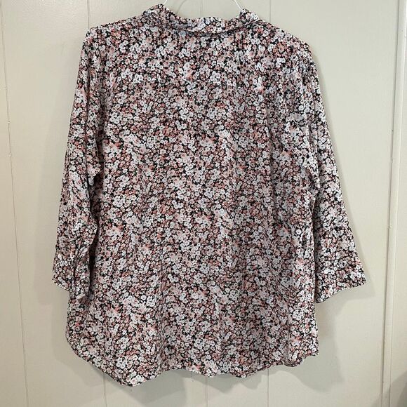 Lauren Ralph Lauren Floral Button Down Blouse 3X Women’s Pink Black White Print - Picture 2 of 7